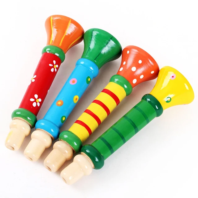 1PC Colorful Wooden Trumpet Bugle Toy Musical Instrument for Children Whistle Baby Learning Educational Toys Kids Music Games 3