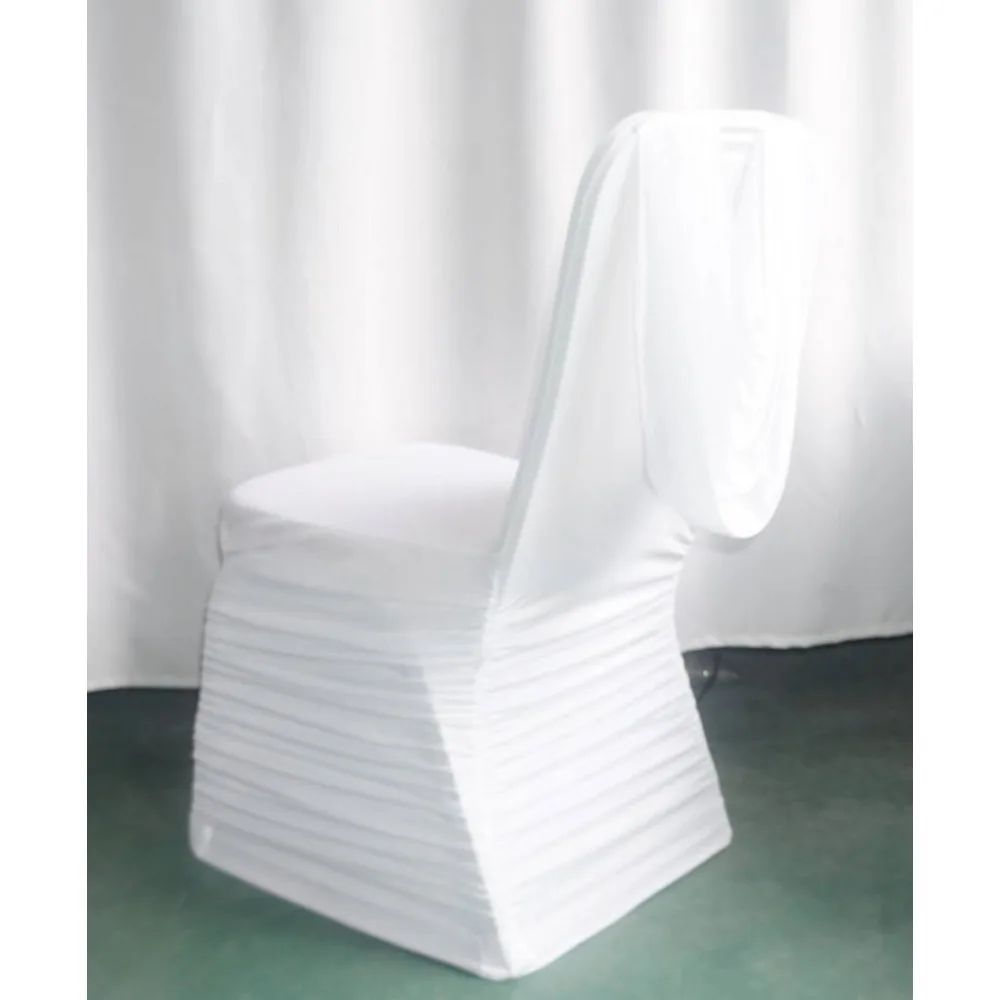

2024 New Universal White spandex Wedding Party chair covers With Valance for Weddings Banquet Hotel party Decoration　50