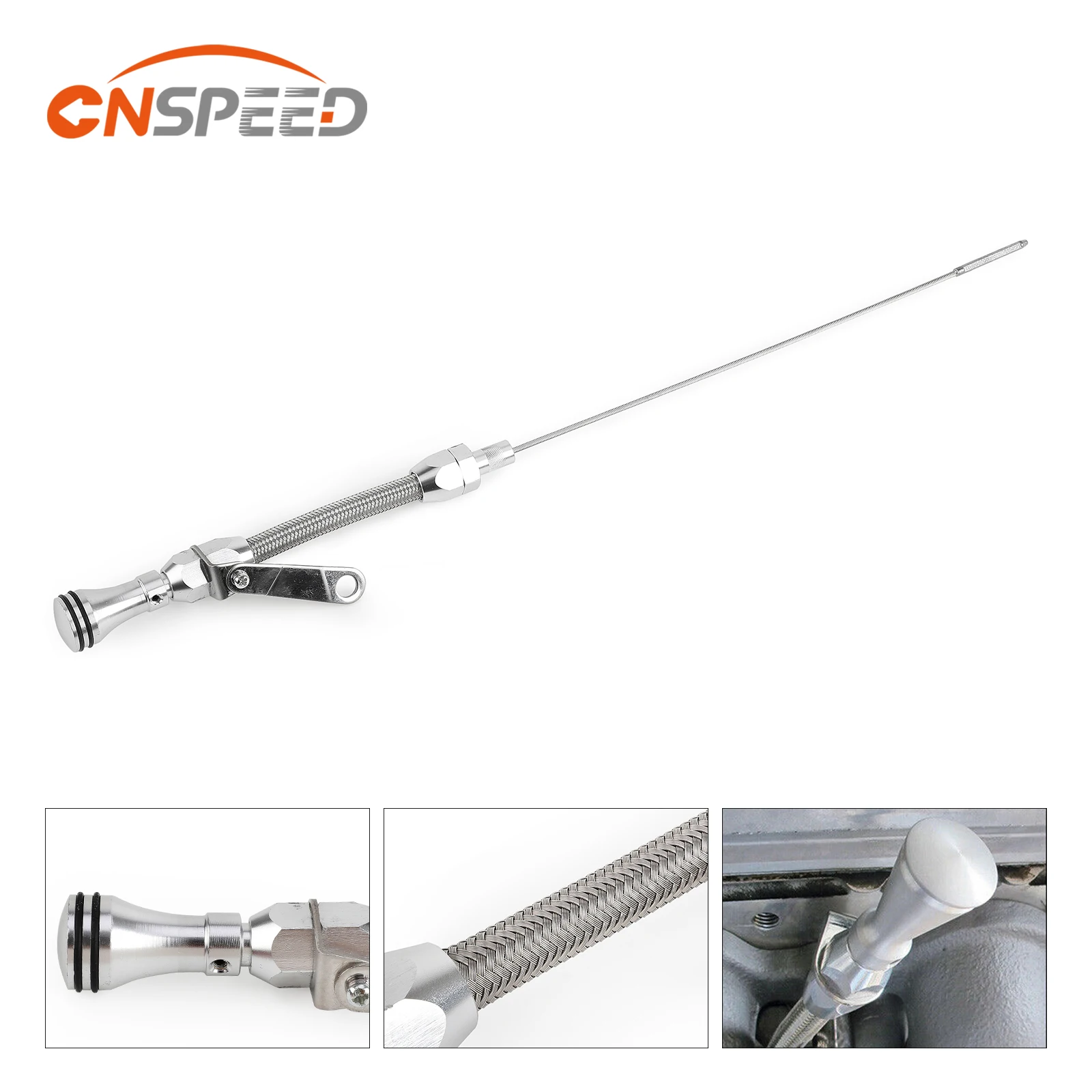 Car Stainless Braided Firewall Flexible Dipstick For Pre-79 Early SBC Chevy 267/305/350/400 4.4/5.7/6.6L Flexible Passenger Side
