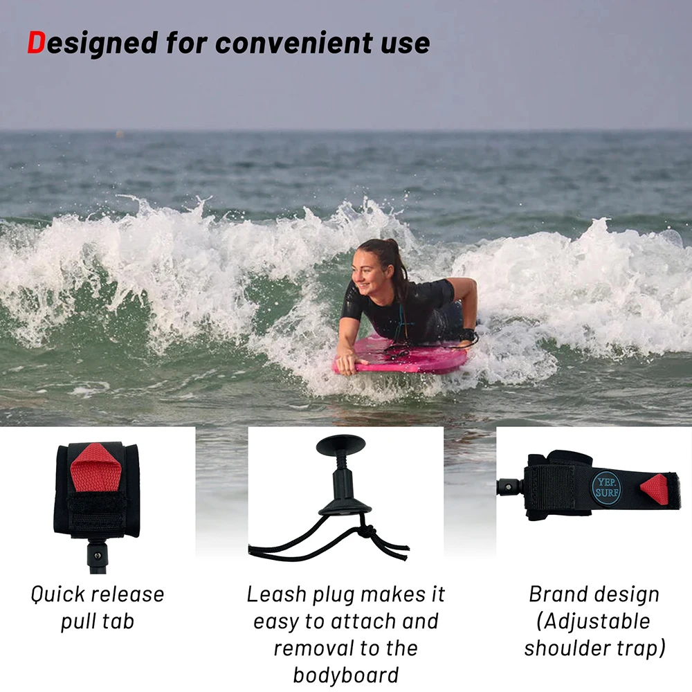 5.5MM Thick Body Surfing Leash by Upsurf-5ft Black Coiled Safety Strap for Swim & Board Sports