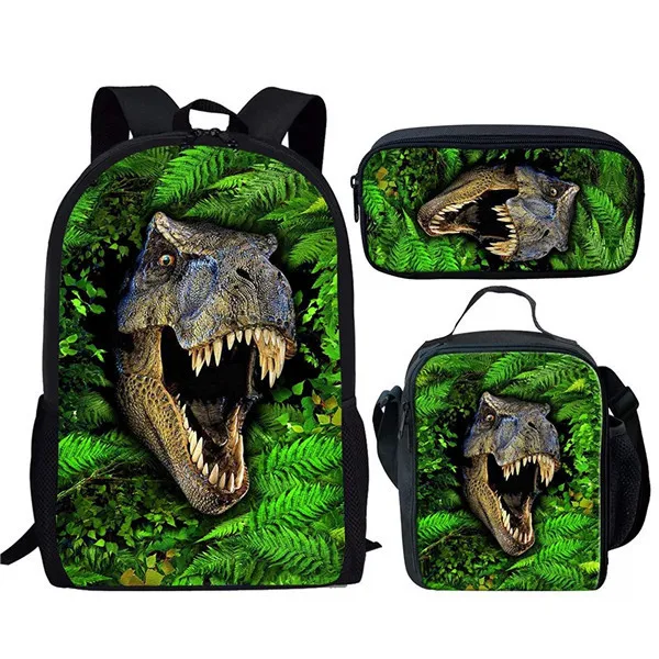3D Printed Dinosaur Backpack Lunch Bag Pen Case 3pcs/set Children Kids Baby Boys Girls Schoolbag Teens Travel Laptop Backpack