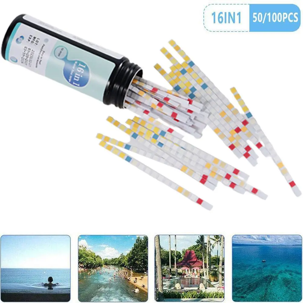 16-in-1 Water Quality Test Paper PH Hardness Test Strips Chlorine Iron Nitrate Nitrite Lab For Testing Spa Aquarium F6J5