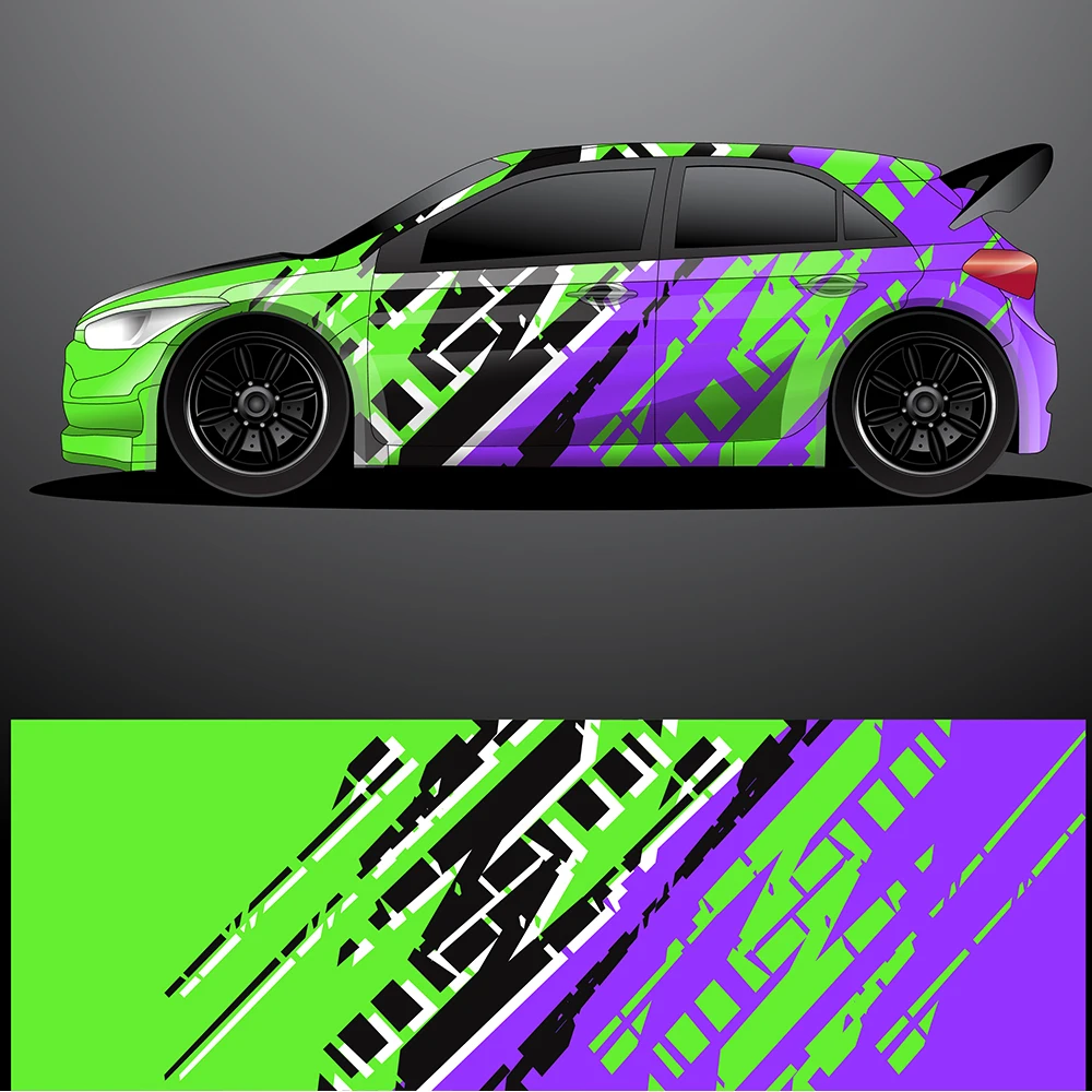 Purple Racing Sticker Green Purple Racing Car Graphic Decal Full Body Racing Vinyl Wrap Car ...