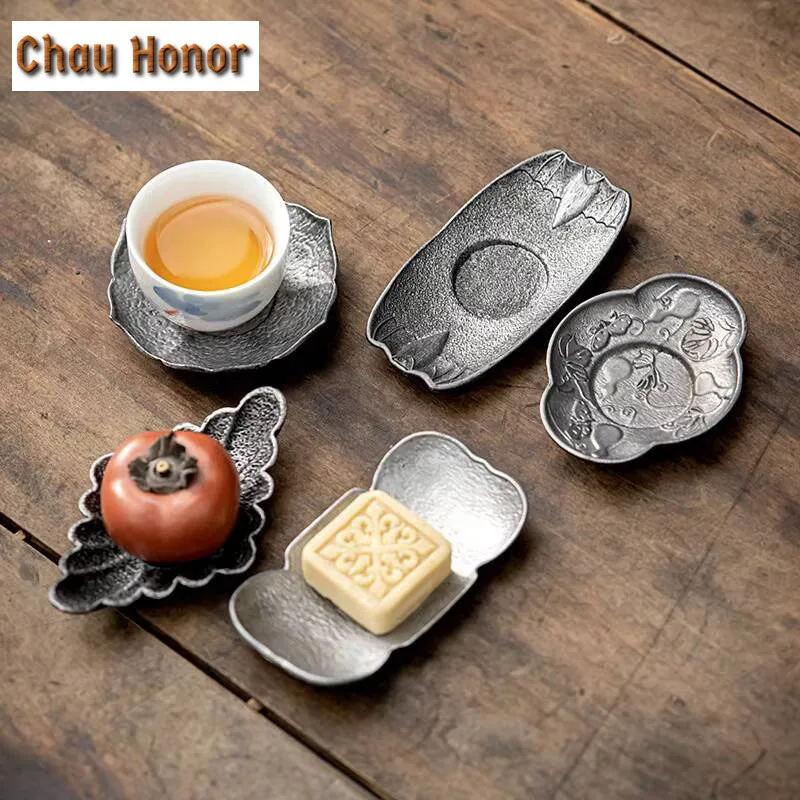 Ancient Tin Cup Pad Zen Small Tea Holder Creative Heat Insulation Pad Kung Fu Tea Set Tea Ceremony Accessories Household