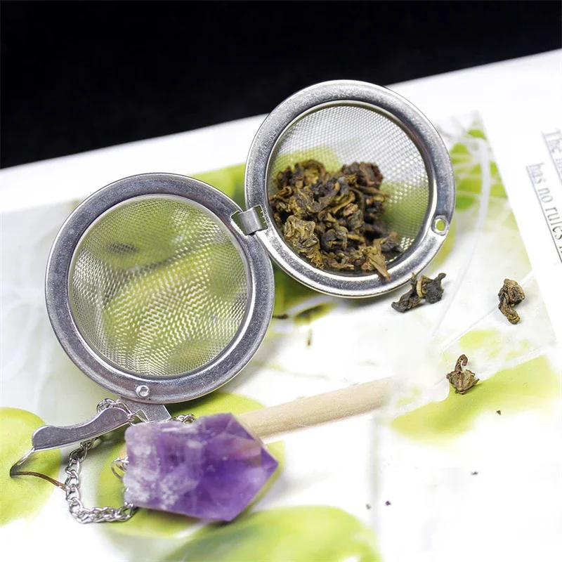 Natural Crystal Stone Practical Tea Infuser Mesh Filter With Chain 304 Stainless Steel Tea Strainer Teapot Spice Kitchenware 1pc tea infuser,tea strainer,tea filter