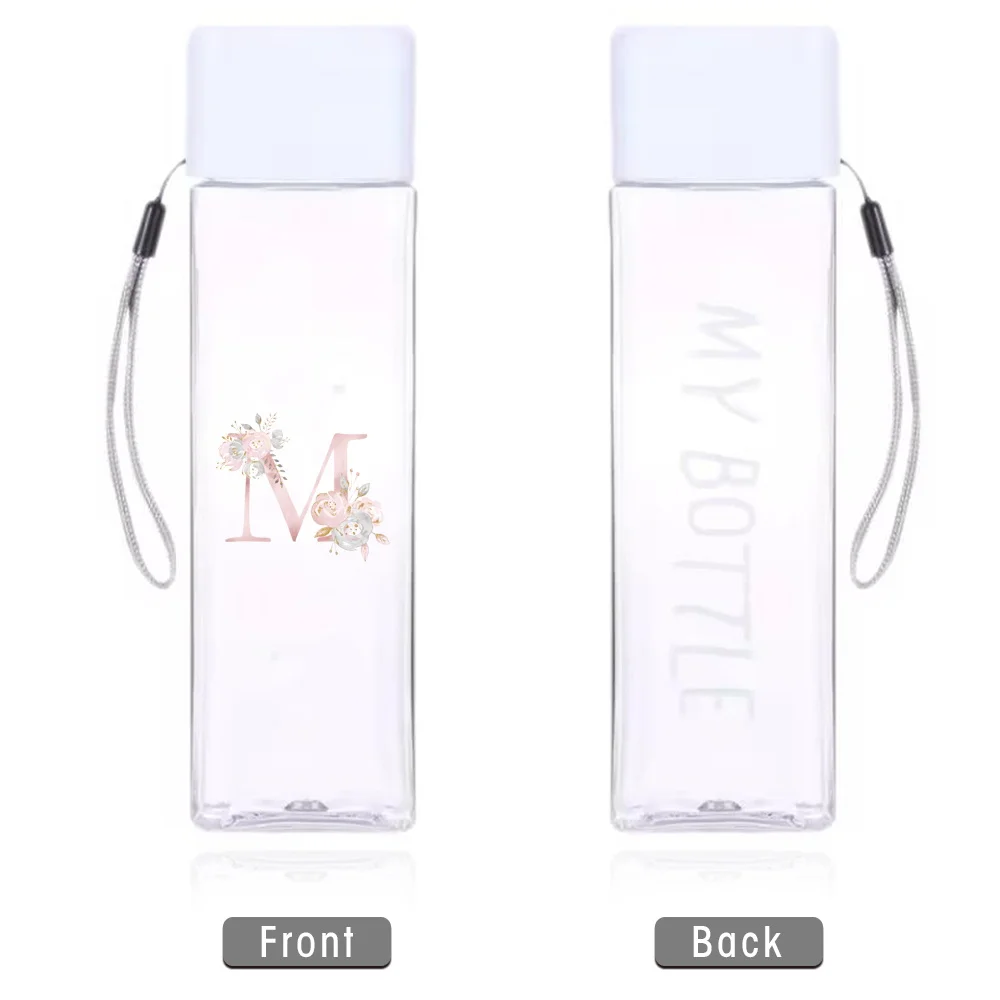 Pink Floral Pattern Leak-Proof Reusable Square Water Bottle - 500ml