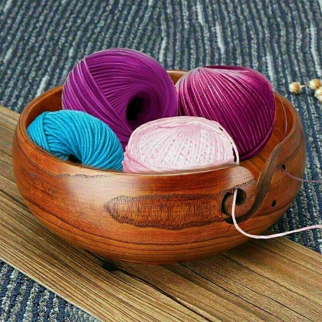 Yarn Bowl Wooden Non-Slip Holder Skeins Knitting Crochet Storage Home