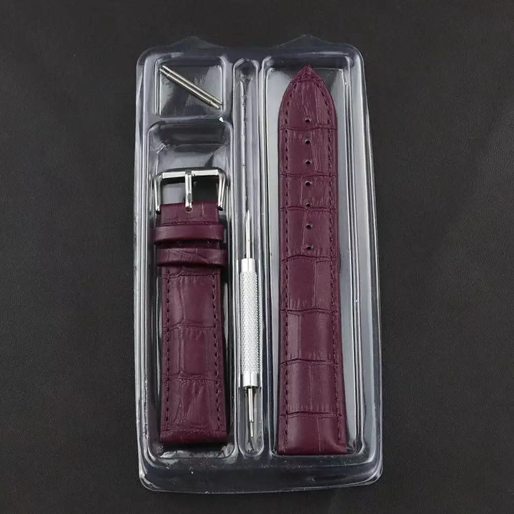 Premium Genuine Leather Watch Strap in Green, Purple, and Blue with Gift Box