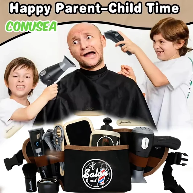 Kids Toys Barber Role Pretend Play for Boys Beauty Fashion Electric Hairdressing Cosmetics Tools Set Hair Salon Shaving Sets Toy