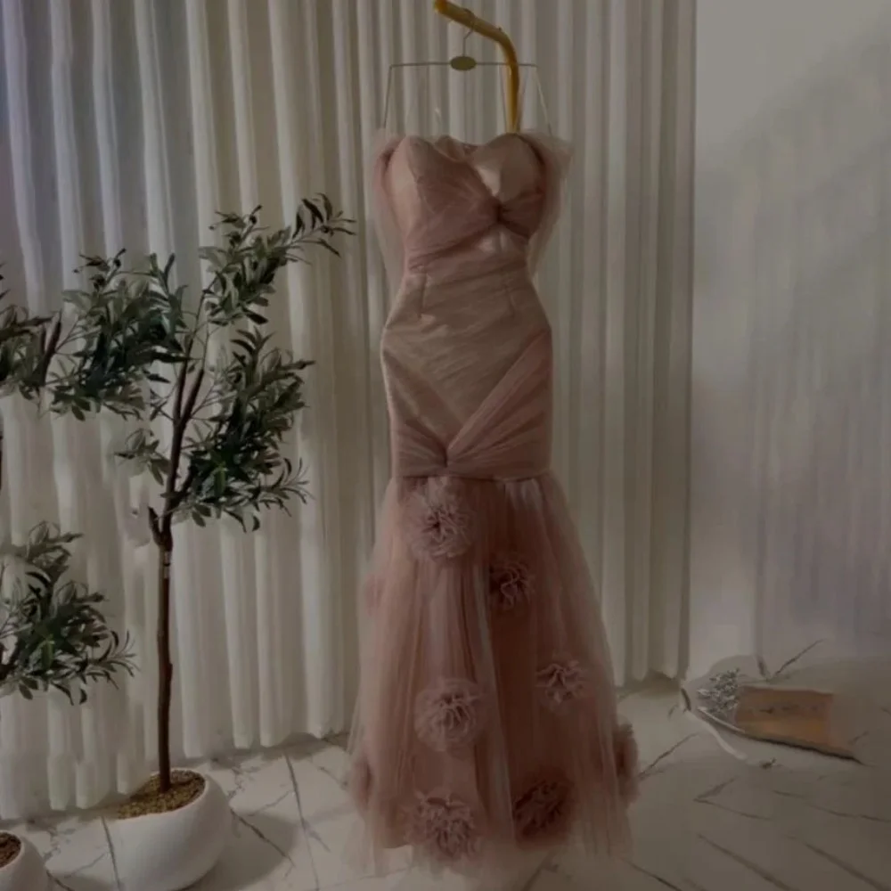 Customized Mermaid Evening Dress Gorgeous Tulle Prom Dresses Flower Formal Occasion Off The Shoulder Party Gown Robe Soiree 3