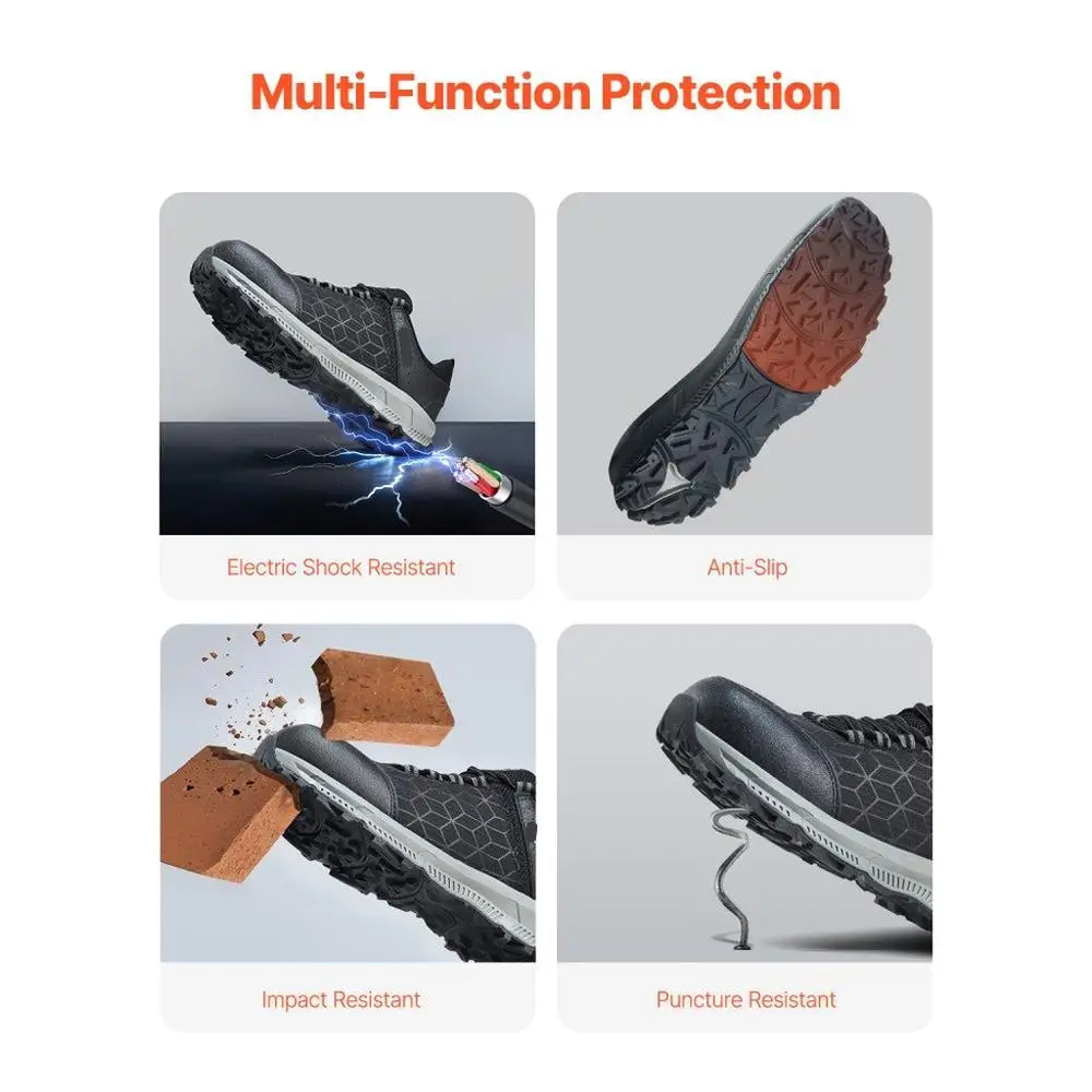 Per uomo Sneakers larghe con punta in acciaio Taglia 11 Scarpe antinfortunistiche leggere nere per l'edilizia e l'uso esterno Atletico durevole - immagine 4