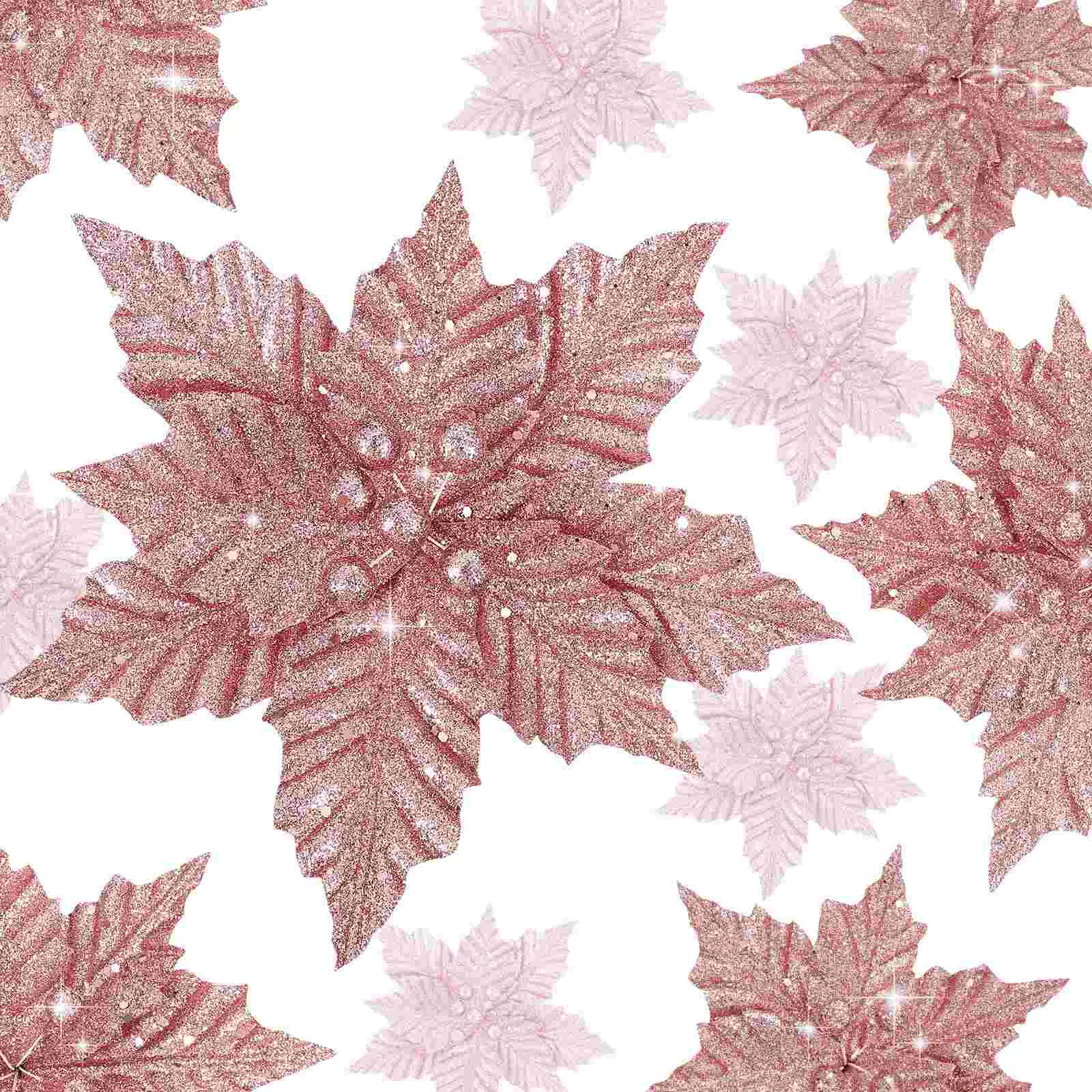 

Рождественские искусственные пуансеттийные цветы, украшения из цветов, блестящие искусственные декоративные украшения, рождественские золотые пуансеты, зажимы, стержень