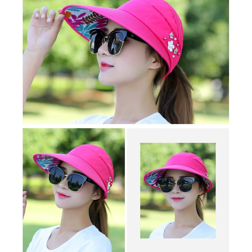 Sun Hat Summer Shade For Women Foldable Sun Protection Beach Large Brimmed Hat UV Protection Cycling Empty Top