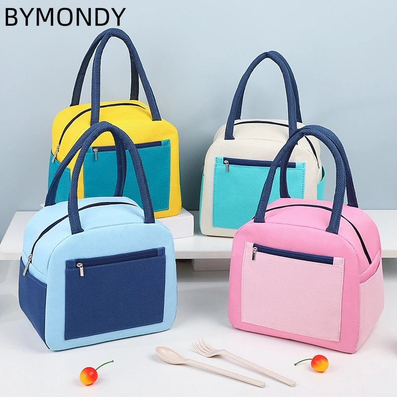 BYMONDY Square Lunch Bags for School Children Thickened Aluminum Foil Thermal Lunch Box Bag Women Contrast Color Cooler Boxes insulated thermal cooler bag lunch time sandwich drink cool storage big square chilled zip 4 persons tin foil food bags coffee