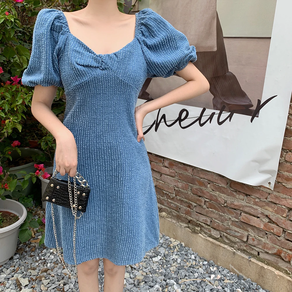 

2023 New Summer Denim Slim Mid Length Dress Free Shipping