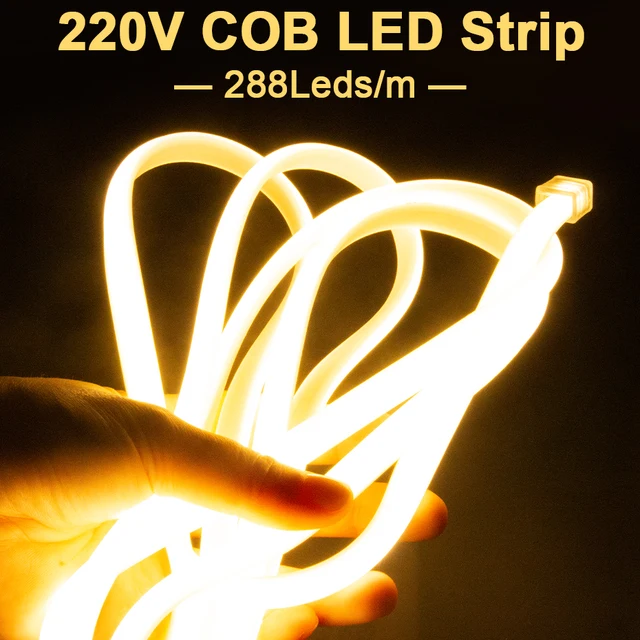 Striscia LED COB 220V IP65 - 20m, Luce Bianca 6000K, Dimmerabile, Per Interni Ed Esterni