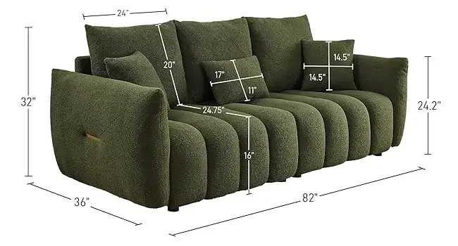 Se5572ae109ae4792be98f418d708e29b1 82 Inch Teddy Cloud Sofa, Soft Padded Sherpa Deep Seated Bukel Sofa, Comfortable Modern 3-seater Sofa with 3 Pillows cloud couch