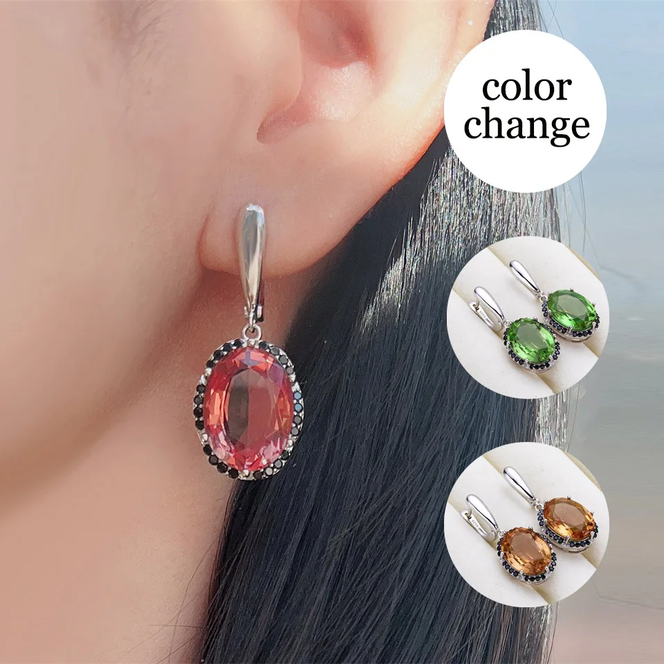 

Bolai Color Changing Zultanite Clasp Earrings Pure 925 Sterling Silver OV 16*12mm Created Diaspore Gemstone For Women's Gift