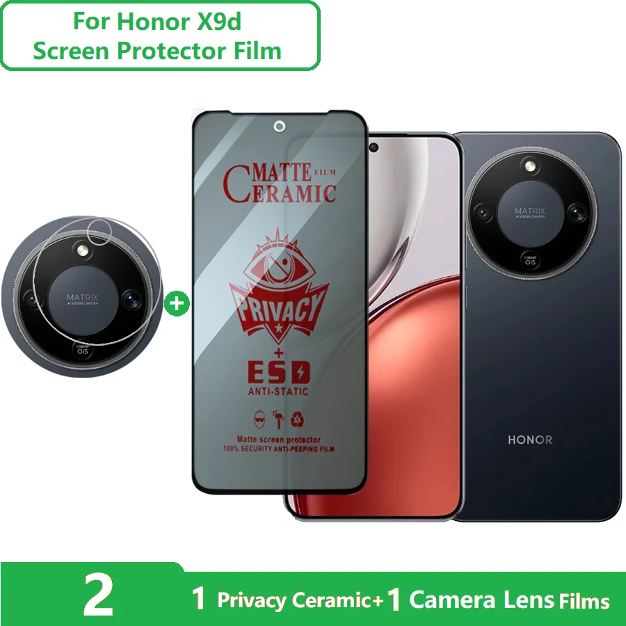 2 in 1 per Honor X9d protezione schermo HONOR X9D pellicole privacy opache + pellicola per lenti pellicola morbida in ceramica antigraffio anti-impronte - immagine 5