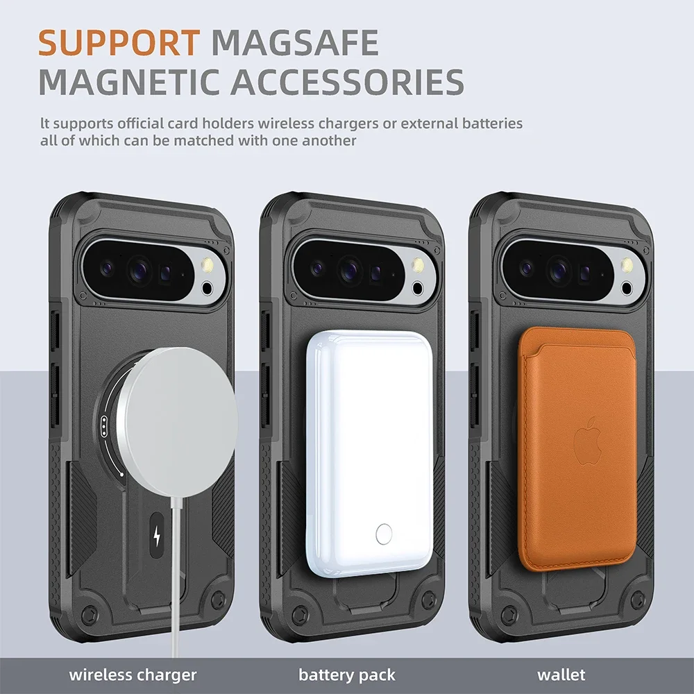 Shockproof Rugged Stand Phone Case with Magnetic Charging and Military Grade Protection
