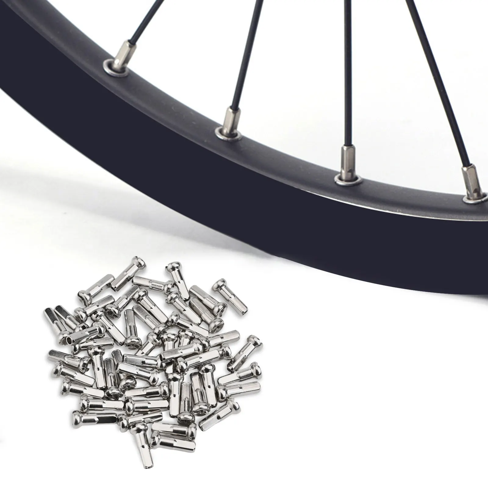50Pcs Bike Road Bicycle Nipples 14x5.85mm Ultralight High Strength Copper Spokes Nipple Wheel Cap End Tip Road Bike Spoke Hats