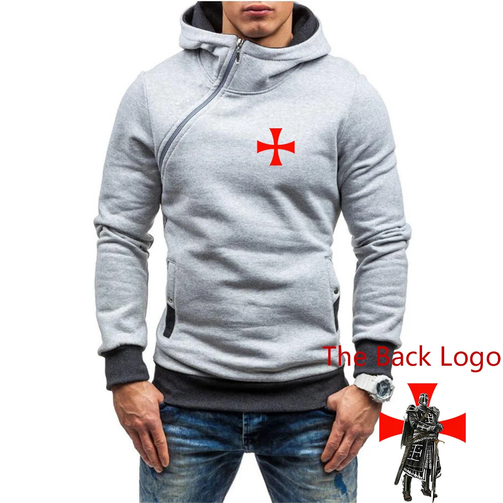 Men's Solid Color Hoodie Sweatshirt Diagonal Zipper Casual Top