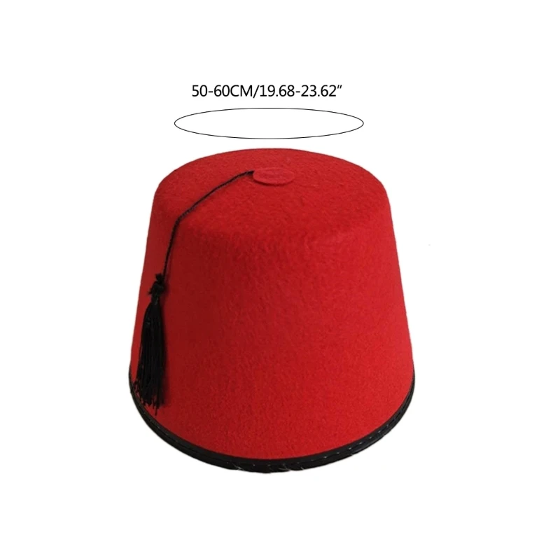 Tarboosh Fez Hat Men Universal Red Moroccan Hat Ottoman Round Breathable Turkish Tassels Cap Role Play Headwear