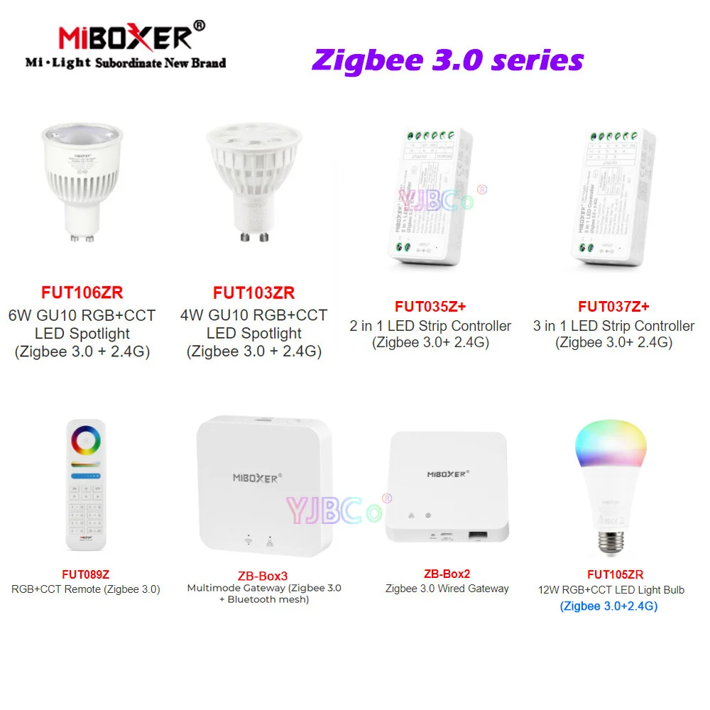 Miboxer Tuya app Zigbee 3.0 Single Color/CCT/RGB/RGBW/RGBCCT LED Strip Controller 4W 6W 9W Light Blub wireless Gateway RF Remote 2020 new mobile phone wireless remote dimmable color adjustable smart bulb 6w led candle bulb e27 tip bubble free to adjusted