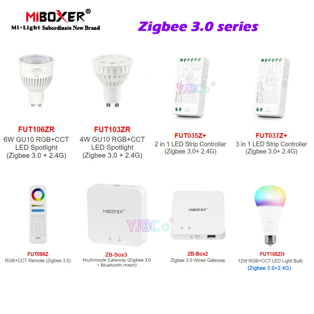 battery powered zigbee wifi wireless 4 channel cct dimming remote control Miboxer Tuya app Zigbee 3.0 Single Color/CCT/RGB/RGBW/RGBCCT LED Strip Controller 4W 6W 9W Light Blub wireless Gateway RF Remote