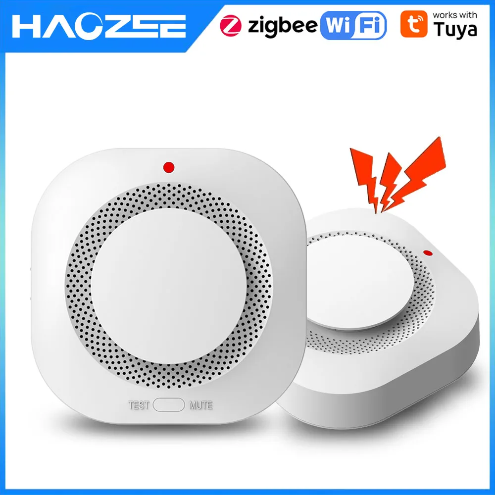 smoke alarm Tuya Smart Zigbee/Wifi Smoke Detector Fire Protection Home Security Alarm Sound Light Alarm APP Control