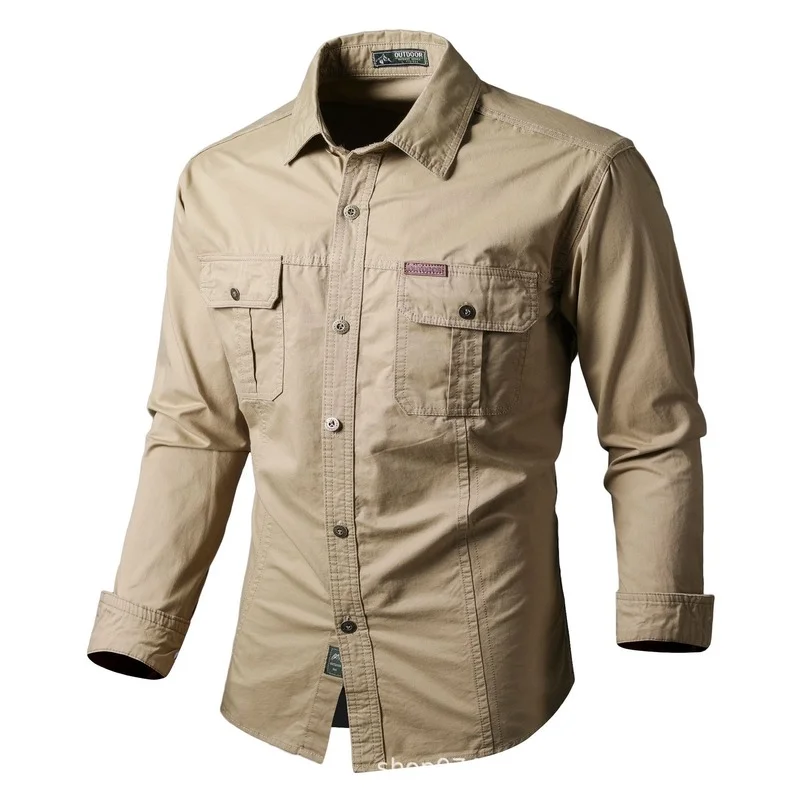 

Spring and Autumn Cotton Mens Shirts Long Sleeve Outdoor Leisure Large Size Camisas Single Breasted Solid Lapel