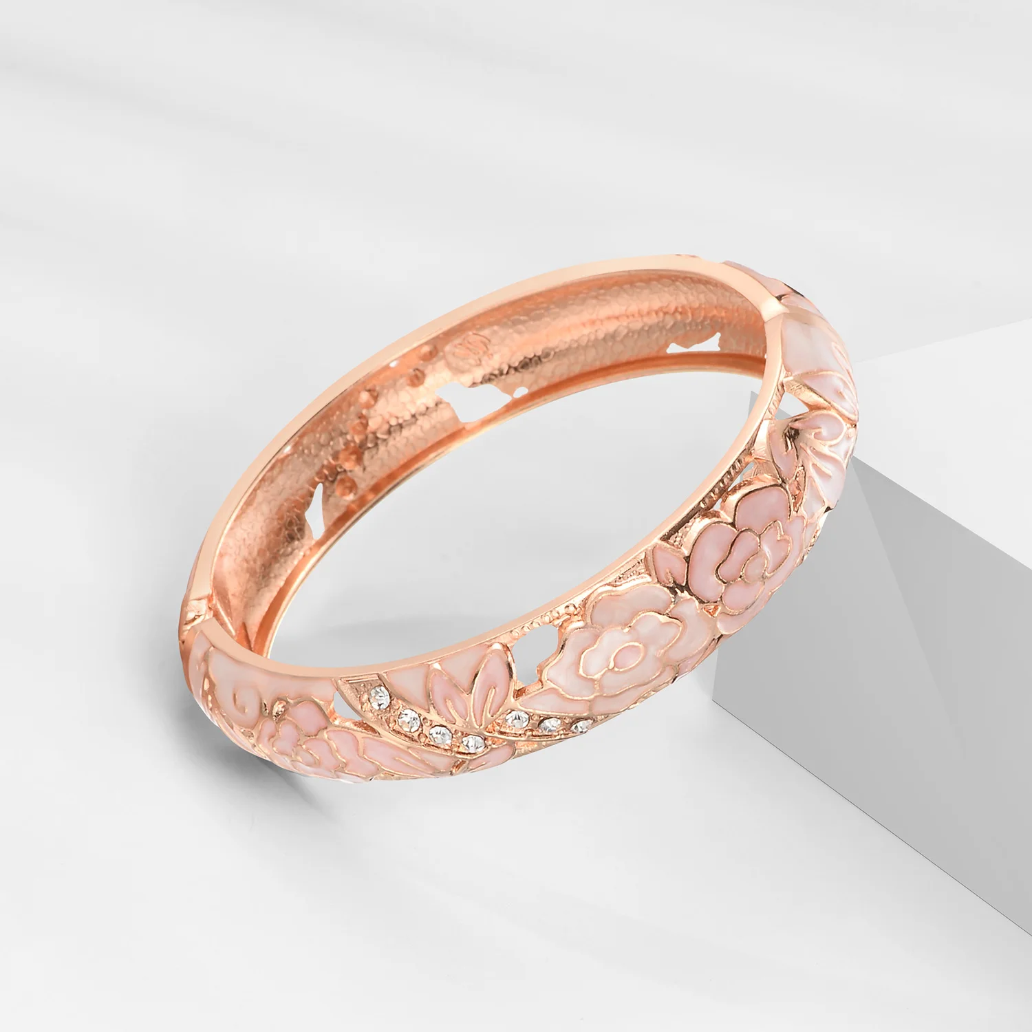 Hollow Bracelets For Women Enamel Bangles Cloisonne Women's Bracelet Pink Bangle On Hand Alloy Jewelry India African Hawaiian - Image 3