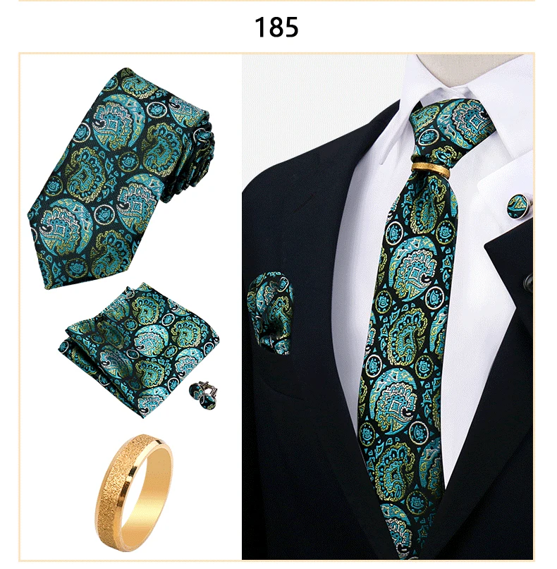 Luxuriöses Krawatten-Set für Herren, Krawatte, Einstecktuch, Einstecktuch, Manschettenknopf mit Ring, Brosche, Set, Hochzeit, Business-Krawatten-Zubehör – Detail 30