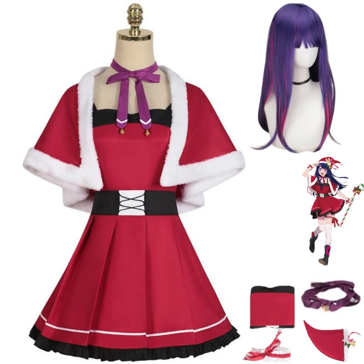 

Anime Oshi No Ko Hoshino Ai Cosplay Costume Wig Christmas Red Dress Shawl Adult Woman Sexy Kawaii Carnival Halloween Suit