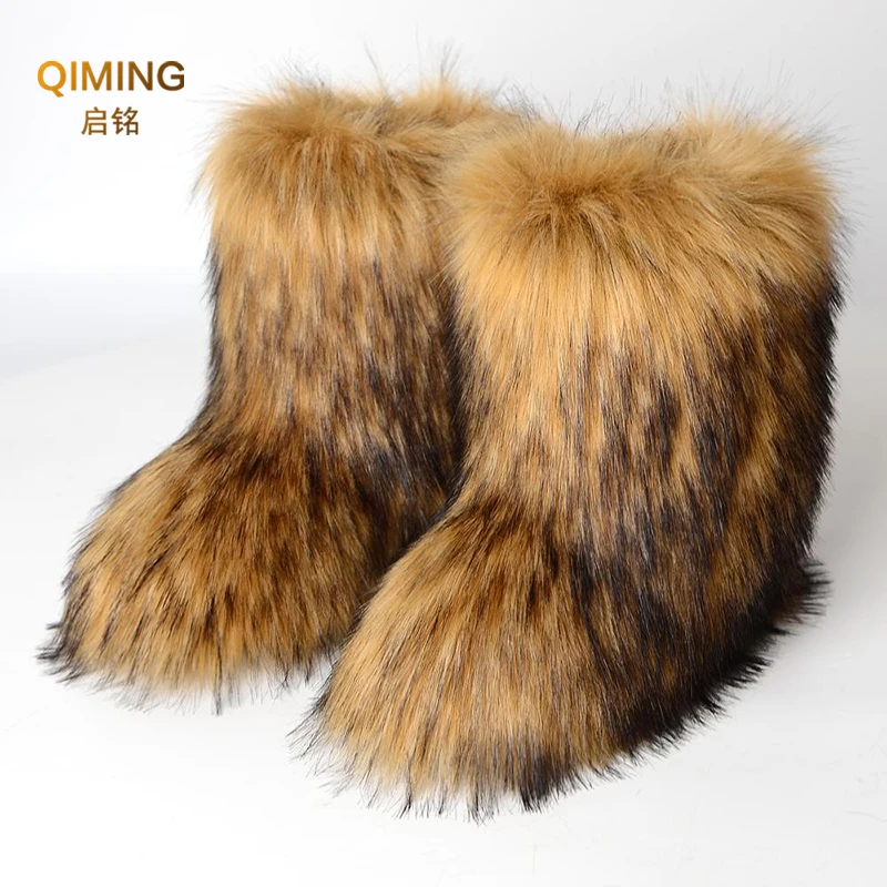 

Furry Faux Fur Boots Women Winter Shoes Woman Booties Fluffy Warm Snow Boots Girls Flat Rubber Sole Fashion Christmas Outdoor