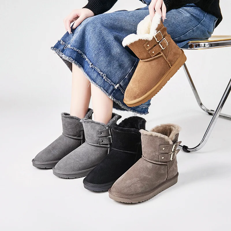 Winter New Women's Plush and Thick Buckle Fashion Comfortable Anti Slip Snow Boots