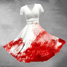  Women's Halloween Printed V Neck Short Sleeve Casual Dresses Wrap Dresses Dresses for Women Summer Dress Women Casual Summer 