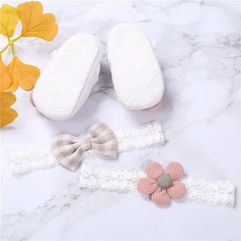 0-18months Baby Girls Baptism Shoes And Headband Set  Soft Sole Floral Mary Jane Flats Shoes For Infant Girls 3