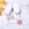 0-18months Baby Girls Baptism Shoes And Headband Set  Soft Sole Floral Mary Jane Flats Shoes For Infant Girls 3