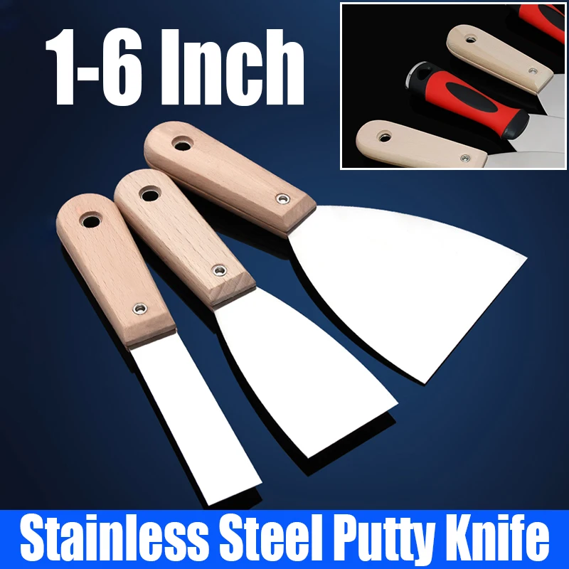 1PCS 1-6 Inch Stainless Steel Putty Knife Wood/Plastic Handle Scraper Paint Knife Decoration Wall Scraper Paint Tool