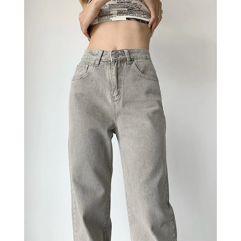 

Grey Womens Jeans High Waist Vintage Straight Baggy Denim Pants Streetwear American Style Fashion Casual Wide Leg Denim Trouser