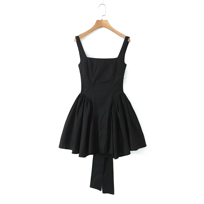 Women Sweet Tie Bow Sashes Sexy Backless Dress Waist Spliced Pleated Swing Party Mini Robe