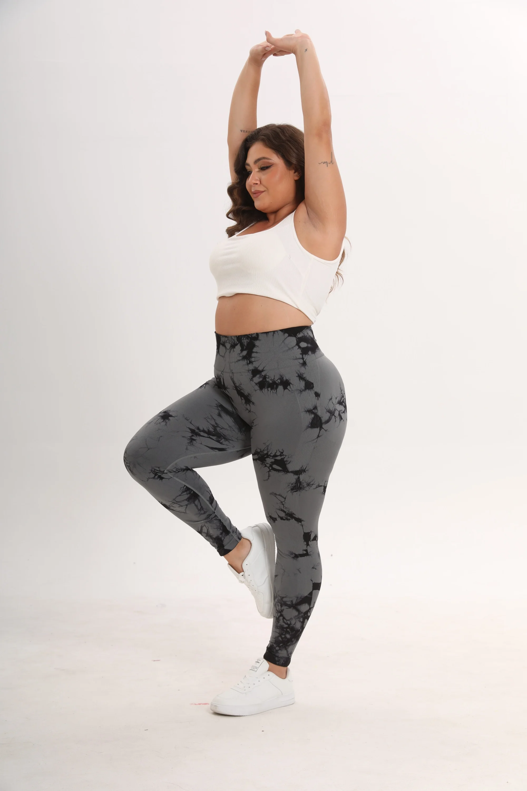 Ladies Plus Size High Waist Butt Lifting Yoga Pants Tie Dye Leggings Elastic Slim Fit Sports Pants image