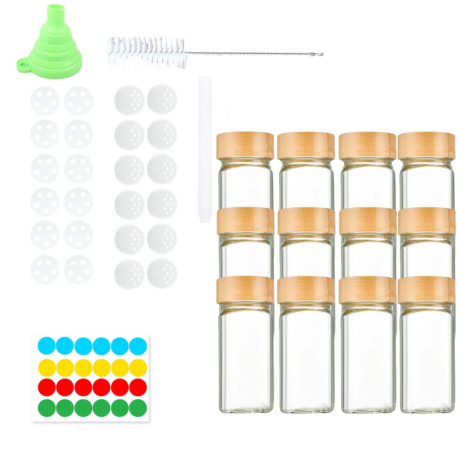 

12 шт. прозрачные кастрюли для специй, банки для приправ, набор для легкой очистки с этикеткой и наклейкой для Чили и других приправ
