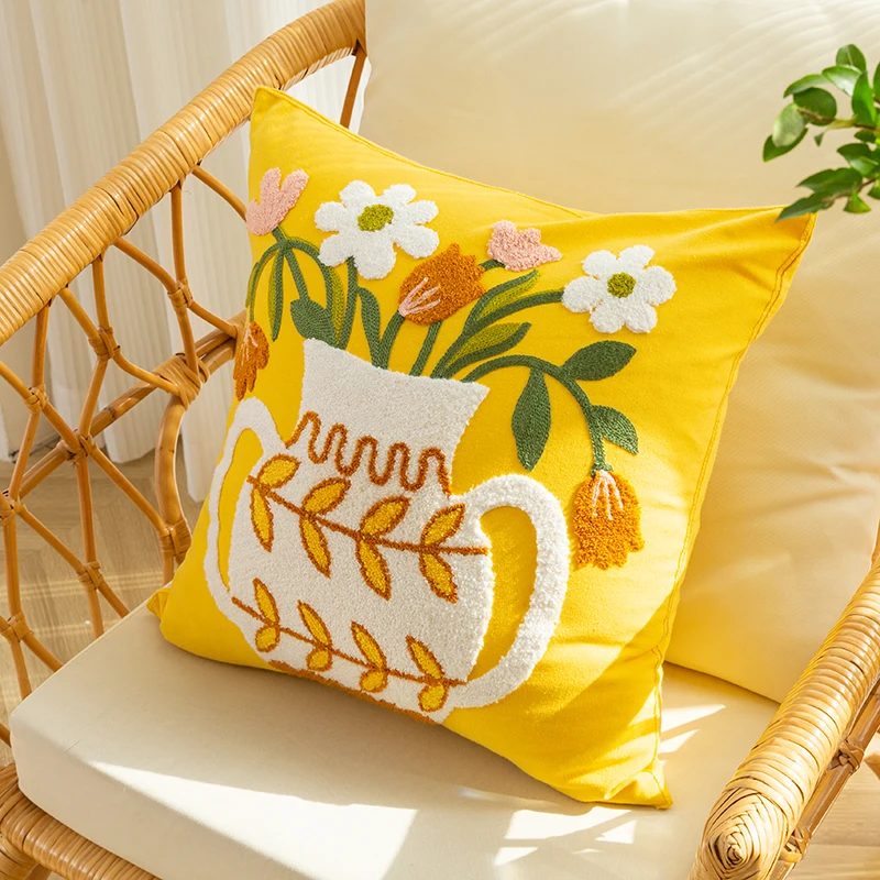 ElegantyellowpillowcaseVaseFlowerCushionCoverSofaPillowcase