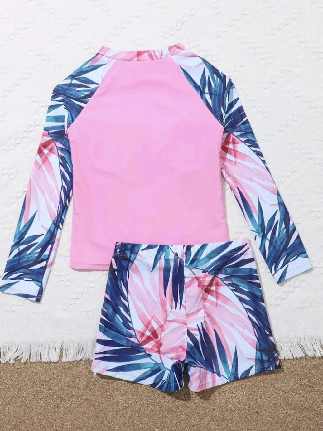 Girls Swimwear Girls One Piece Swimsuit Girl Swimsuit New Pink Print Long Sleeve Children Swimwear Summer Kids Beach Wear Shorts Swimming Bathing Suit For Girls