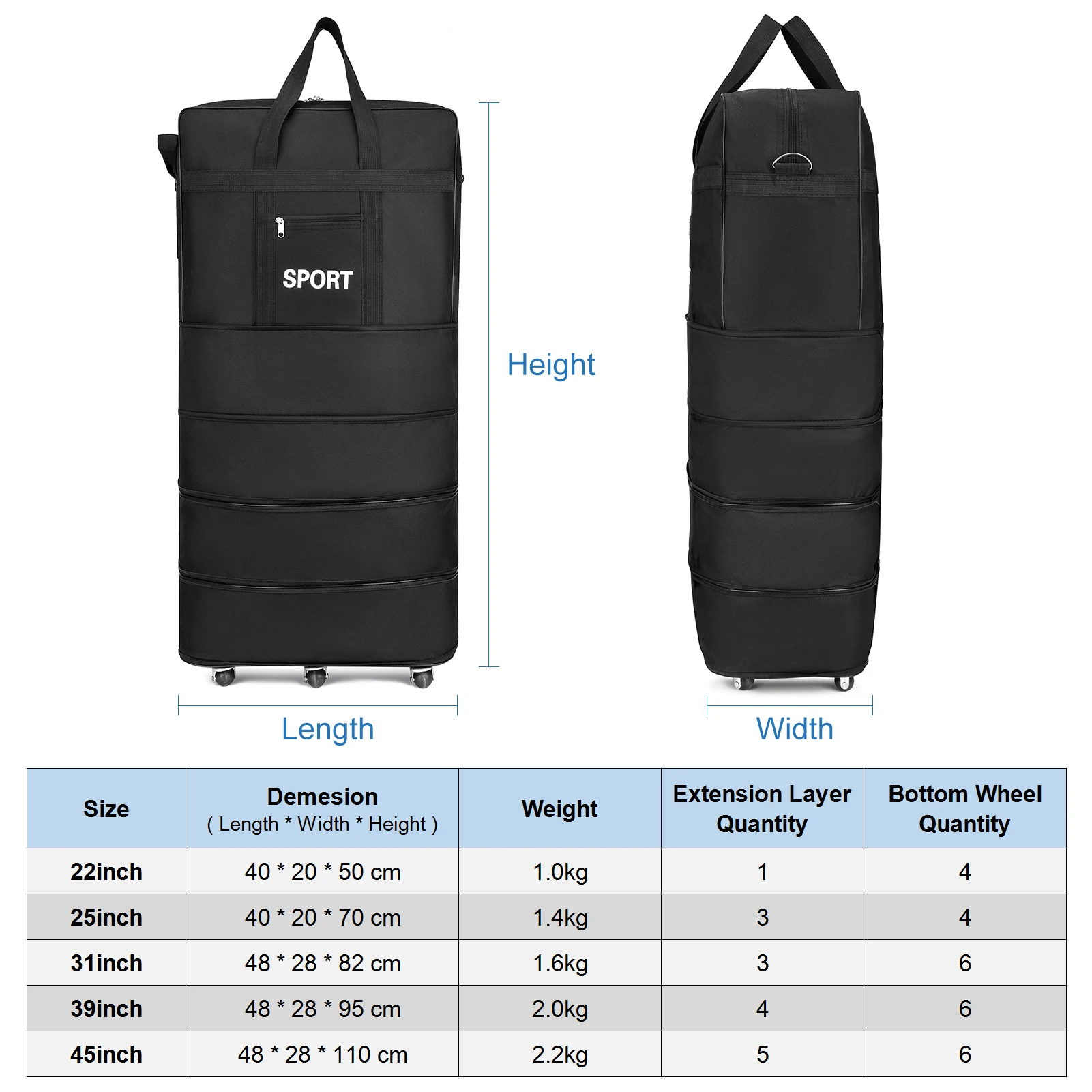 Expandable Travel Carry-on Luggage Rolling Spinner Suitcase Wheeled Duffle  Bag | eBay