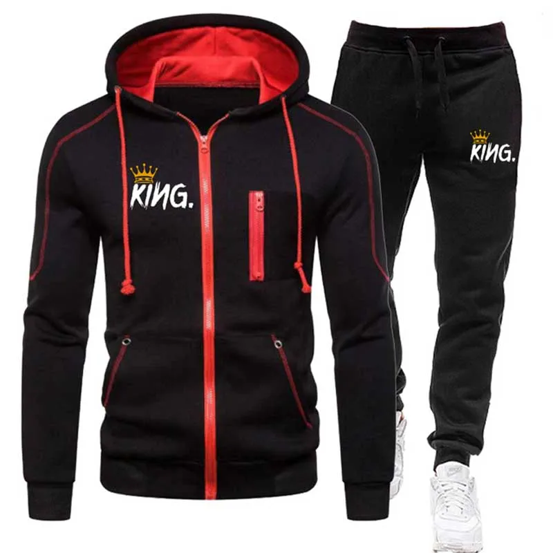 Newest King Printed Tracksuit Men Autumn Winter Fashion Long Sleeve Jacket Coat Jogging Pants Man Casual Zipper Design Sport Kit