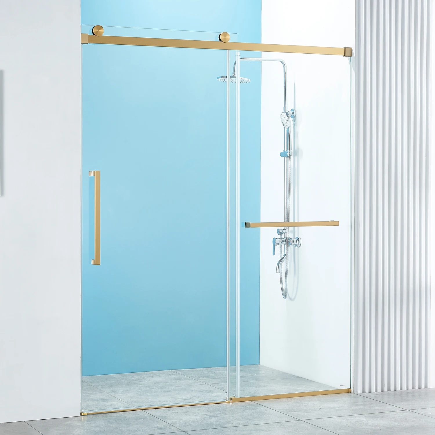 SCGG X01 56-60''W*76H''Semi Frameless Sliding Shower Door in Gold and Clear Glass Professional hotel installation recommended