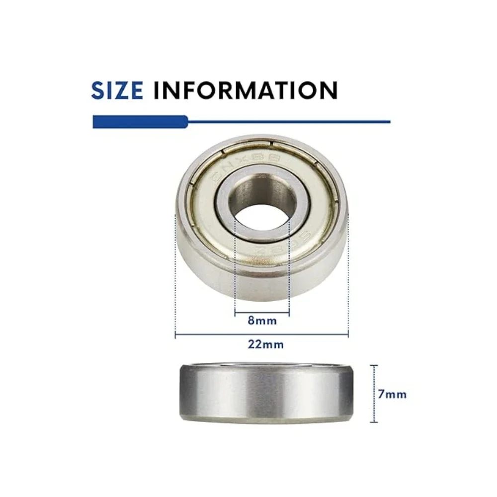 Ball Bearings 10Pcs 608 ZZ 608RS 608ZZ Metal Double Shielded Miniature Deep Groove Skateboard Ball Bearings 8mm X 22mm X 7mm
